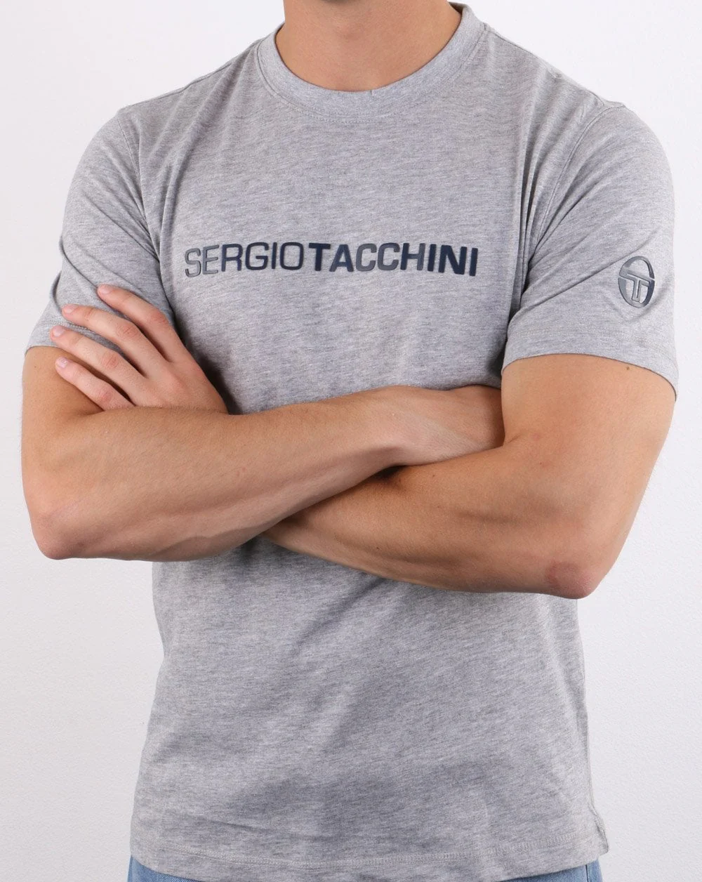 Sergio Tacchini Linear Logo T Shirt Grey Melange/Navy - Image 4
