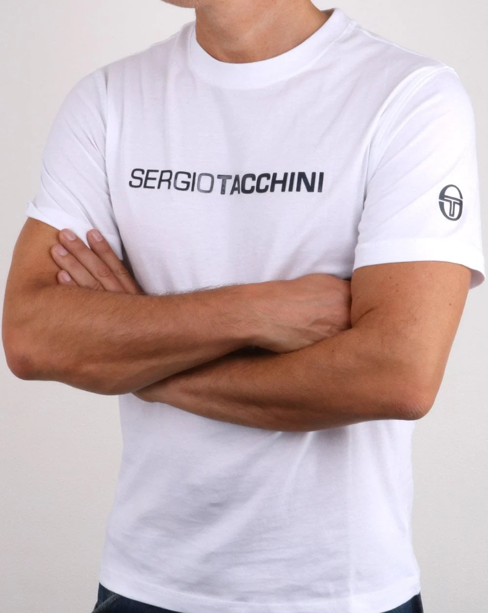 Sergio Tacchini Linear Logo T Shirt White/navy - Image 3