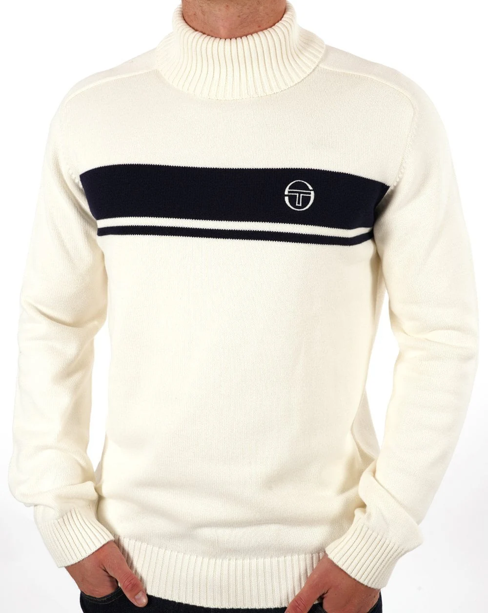 Sergio Tacchini Masters Roll Neck Knit Ecru Navy - Image 2
