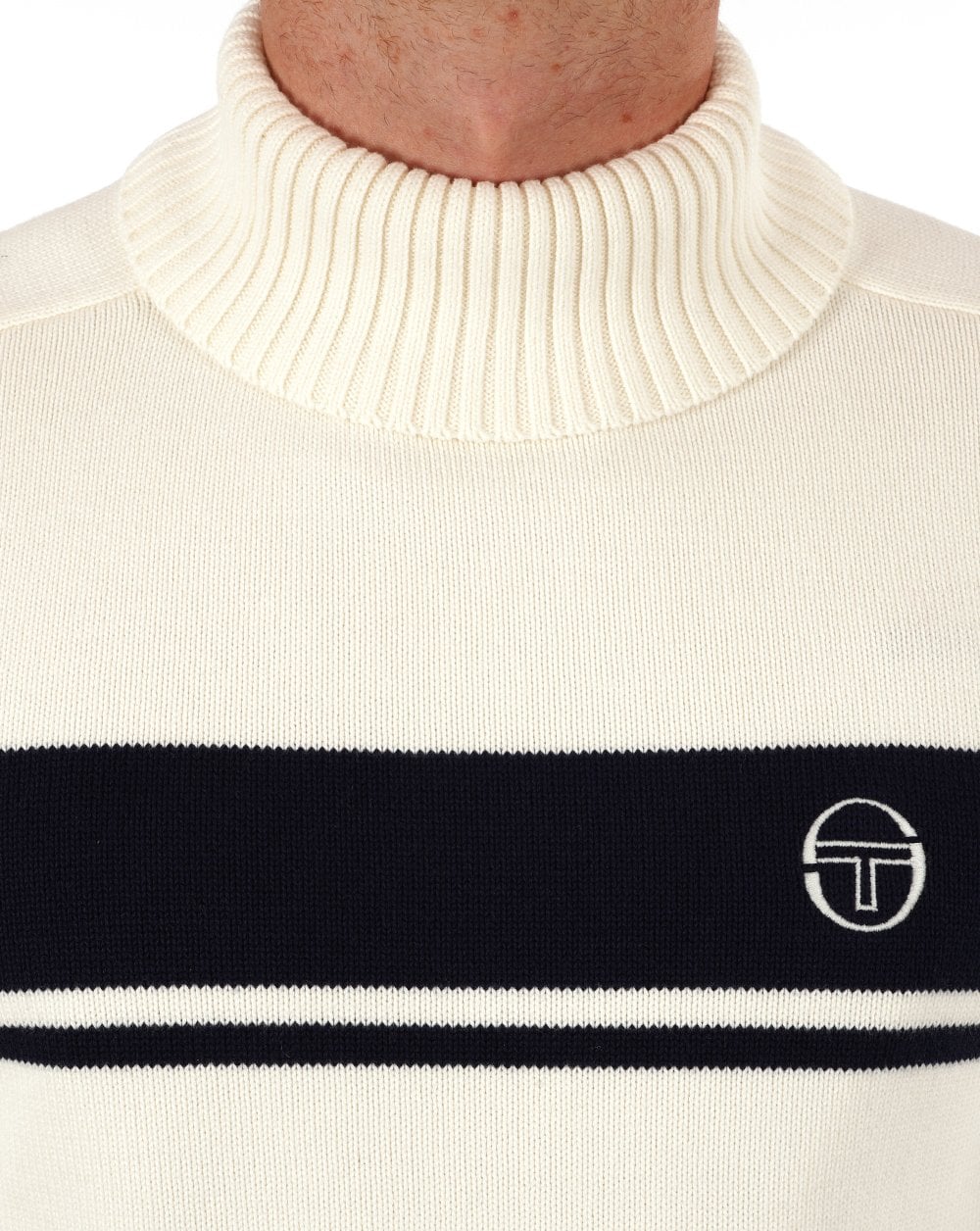 Sergio Tacchini Masters Roll Neck Knit Ecru Navy - Image 3