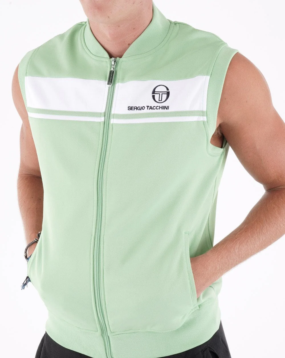 Sergio Tacchini Masters Sleeveless Track Top Green/White - Image 3