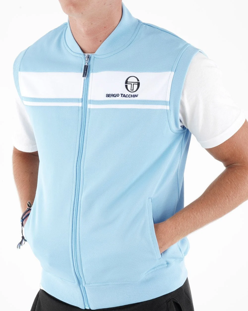 Sergio Tacchini Masters Sleeveless Track Top Sky Blue/White - Image 2