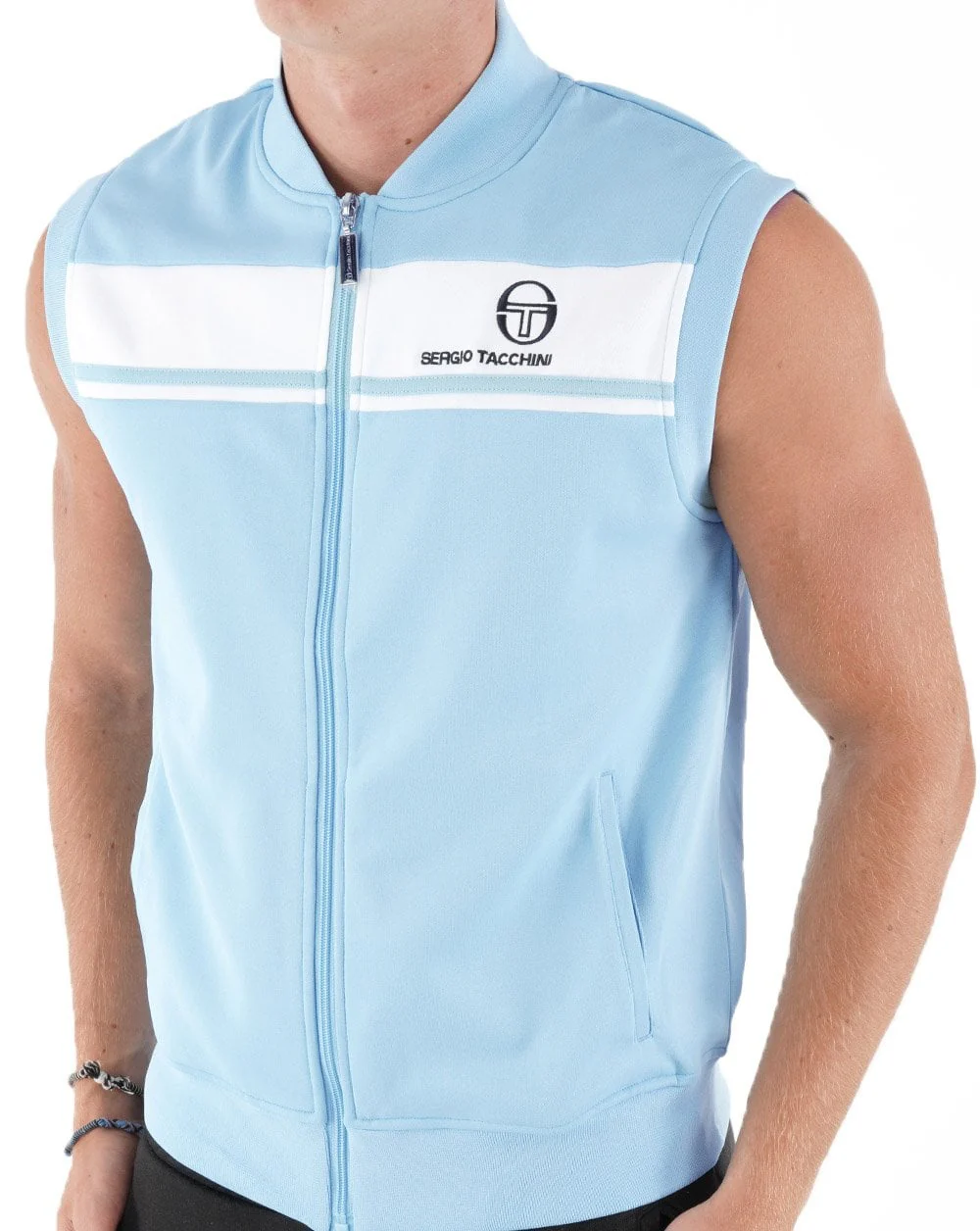 Sergio Tacchini Masters Sleeveless Track Top Sky Blue/White - Image 3