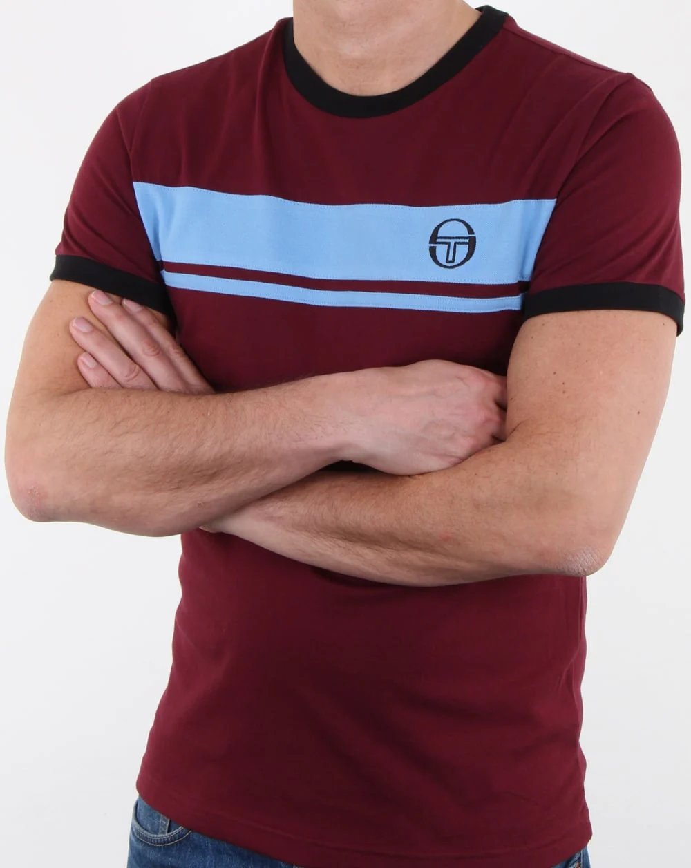 Sergio Tacchini Masters T Shirt Claret/Sky - Image 3