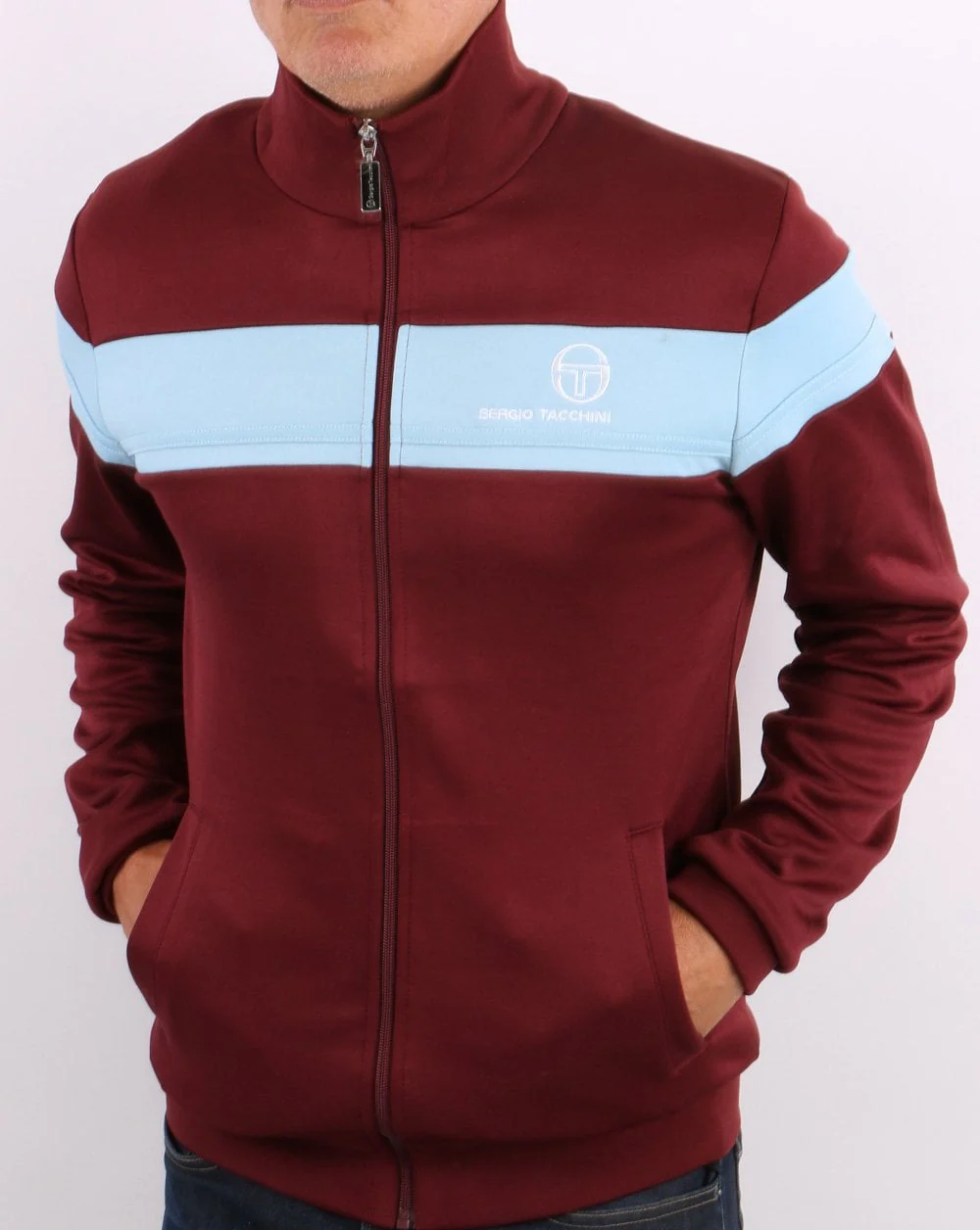 Sergio Tacchini Masters Track Top Claret/Sky Blue - Image 2