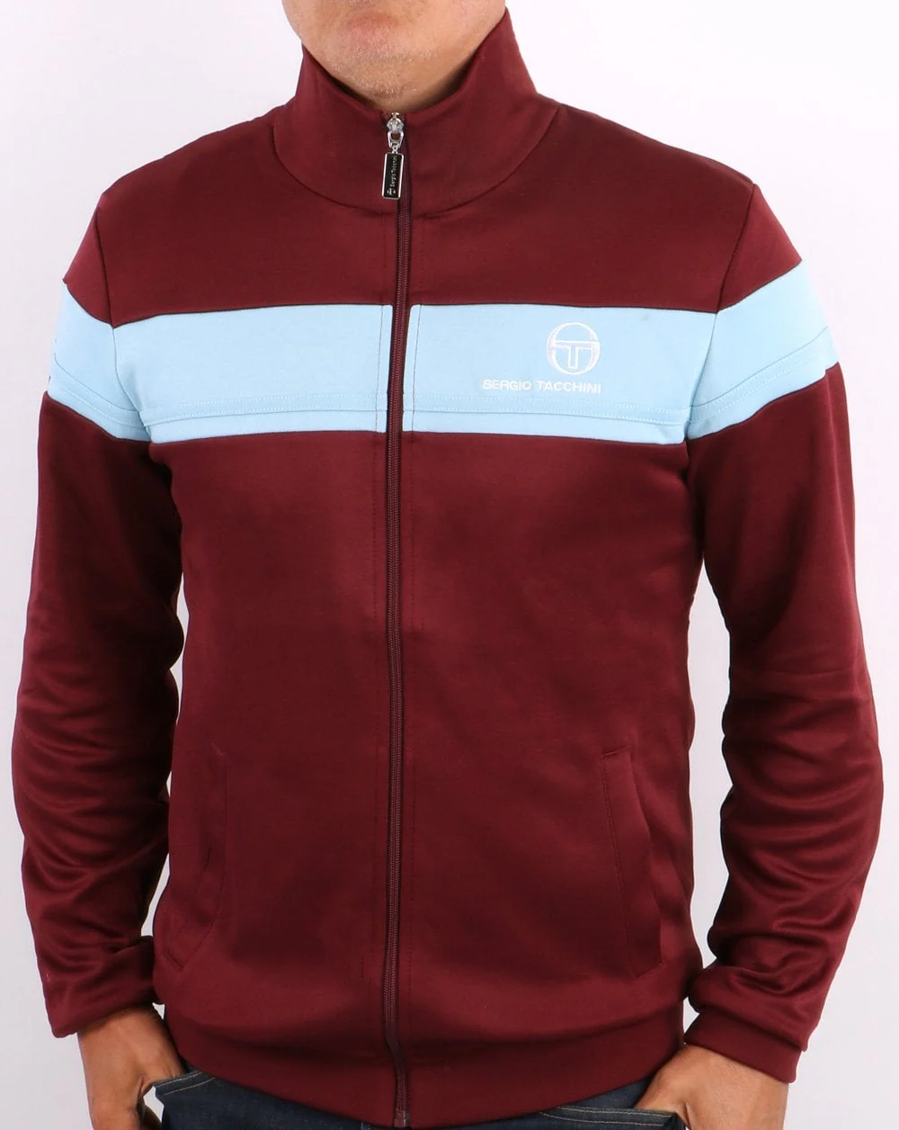 Sergio Tacchini Masters Track Top Claret/Sky Blue - Image 3