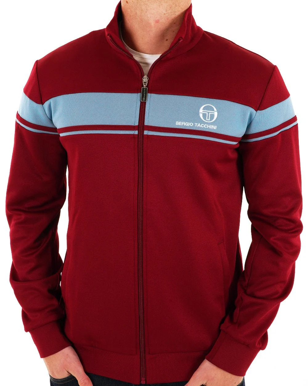 Sergio Tacchini Masters Track Top Claret / Sky Blue - Image 3