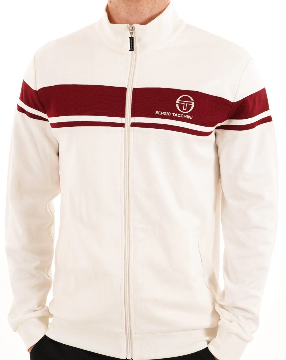 Sergio Tacchini Masters Track Top Gardenia/Burgundy - Image 2