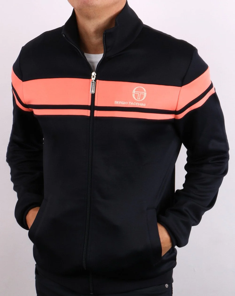 Sergio Tacchini Masters Track Top Navy/Coral - Image 5
