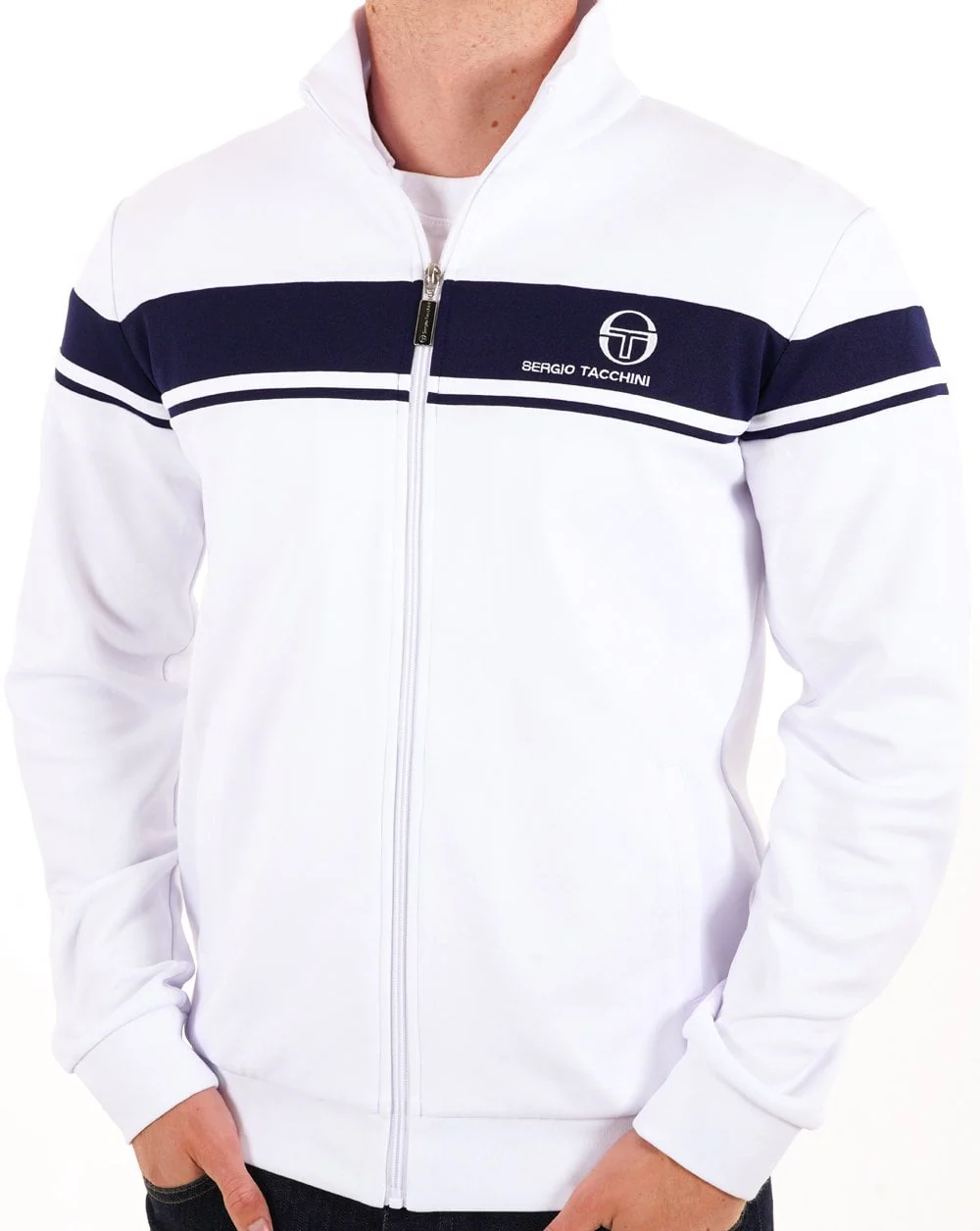Sergio Tacchini Masters Track Top White Navy - Image 3