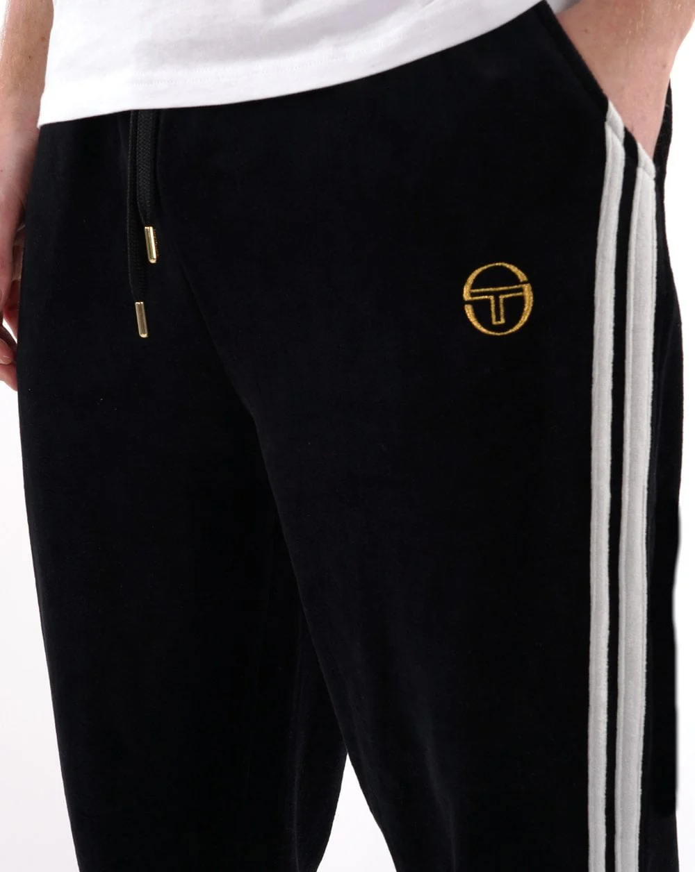 Sergio Tacchini Masters Velour Track Pants Black/Grey - Image 2