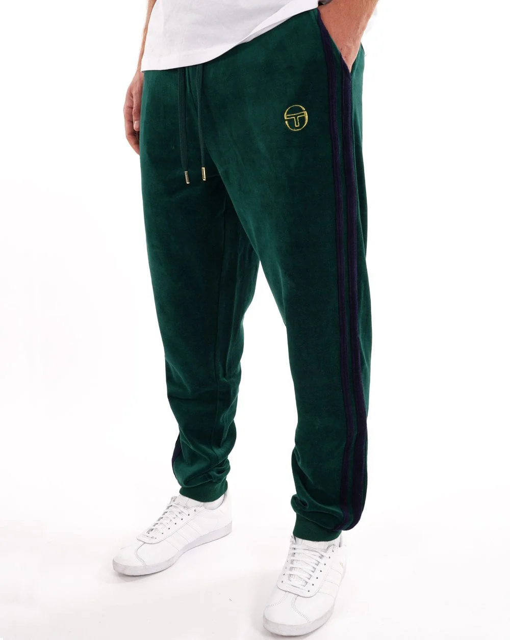 Sergio Tacchini Masters Velour Track Pants Green / Navy Blue