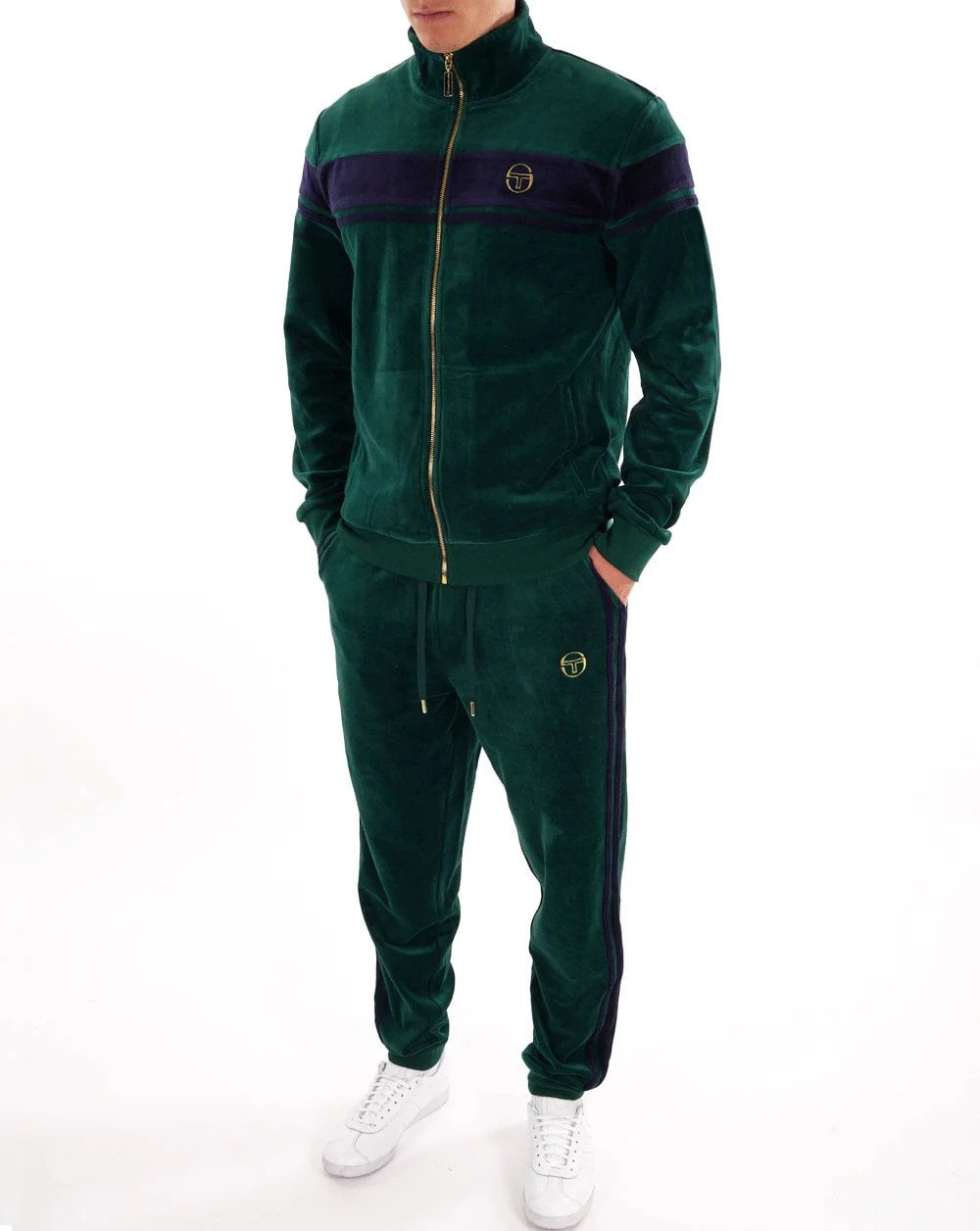 Sergio Tacchini Masters Velour Track Pants Green / Navy Blue - Image 4