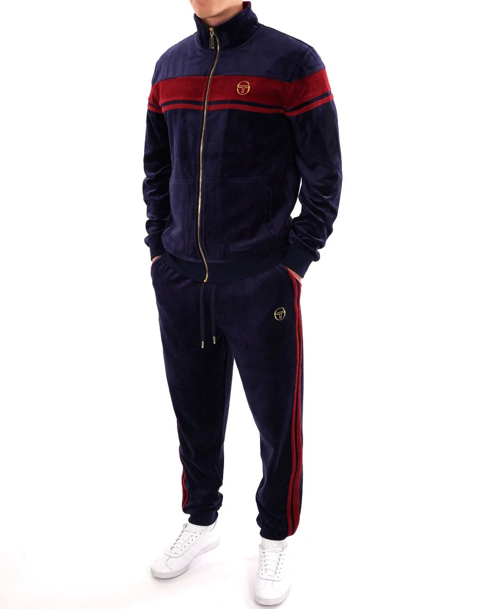 Sergio Tacchini Masters Velour Track Pants Navy Blue / Merlot - Image 4