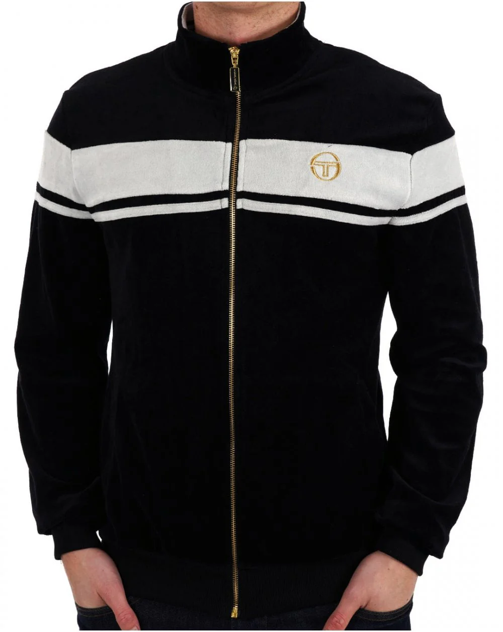 Sergio Tacchini Masters Velour Track Top Black - Mist Grey