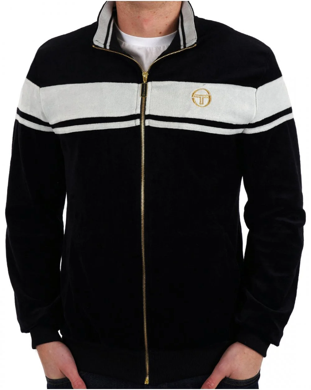 Sergio Tacchini Masters Velour Track Top Black - Mist Grey - Image 3