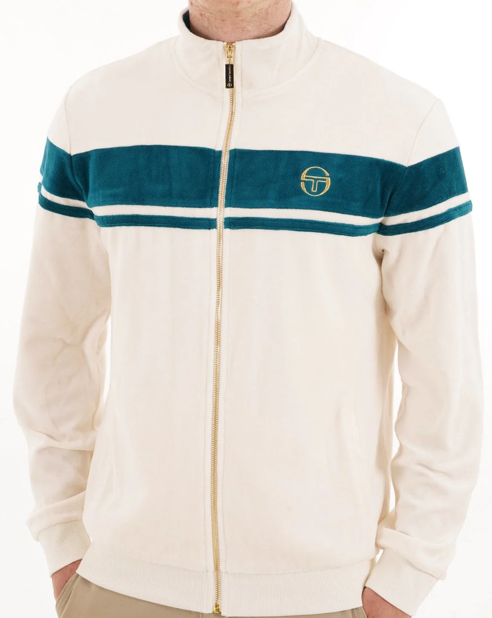 Sergio Tacchini Masters Velour Track Top Gardenia / Teal - Image 3