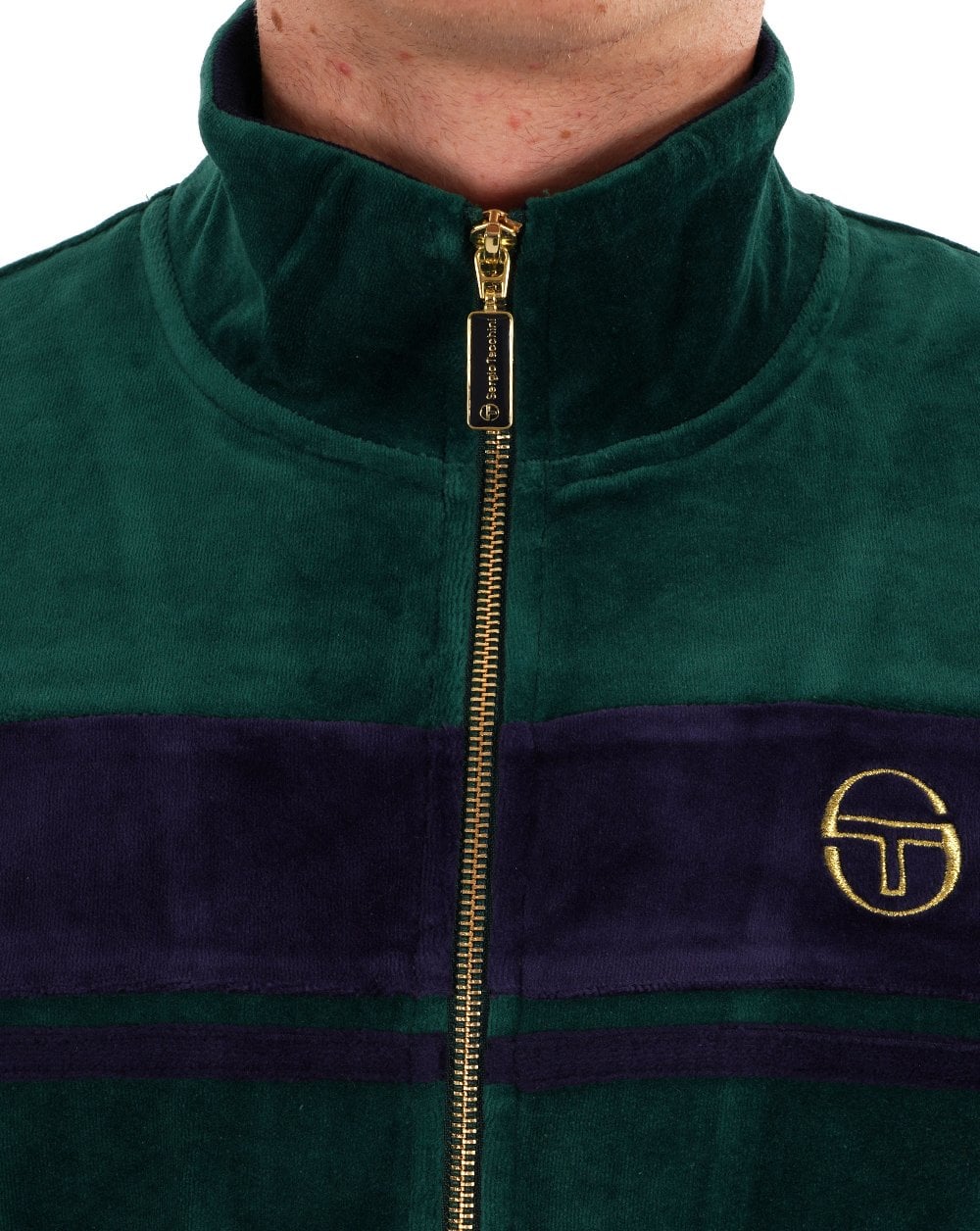 Sergio Tacchini Masters Velour Track Top Green / Navy - Image 3