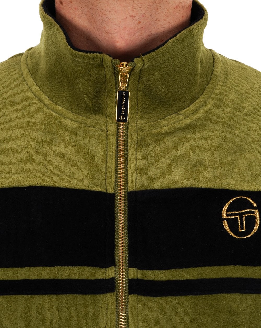 Sergio Tacchini Masters Velour Track Top Khaki Black - Image 2