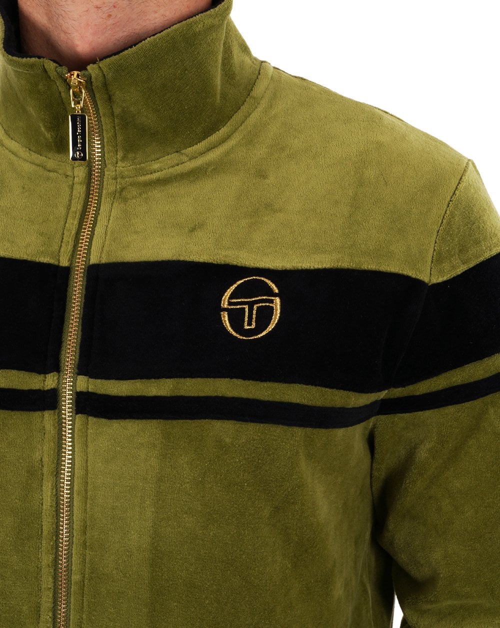 Sergio Tacchini Masters Velour Track Top Khaki Black - Image 3