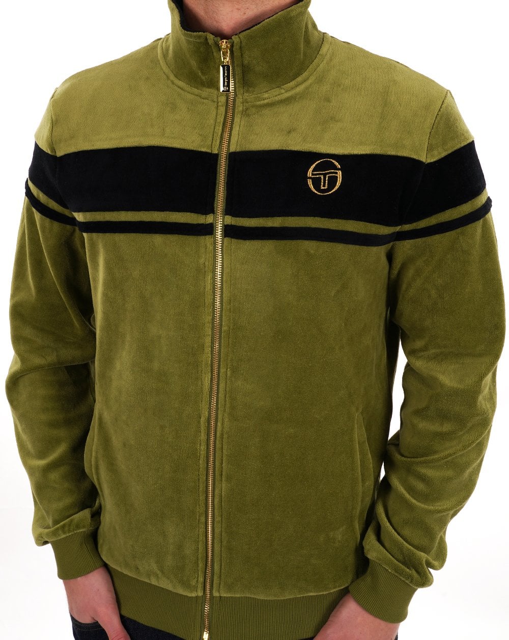 Sergio Tacchini Masters Velour Track Top Khaki Black - Image 4