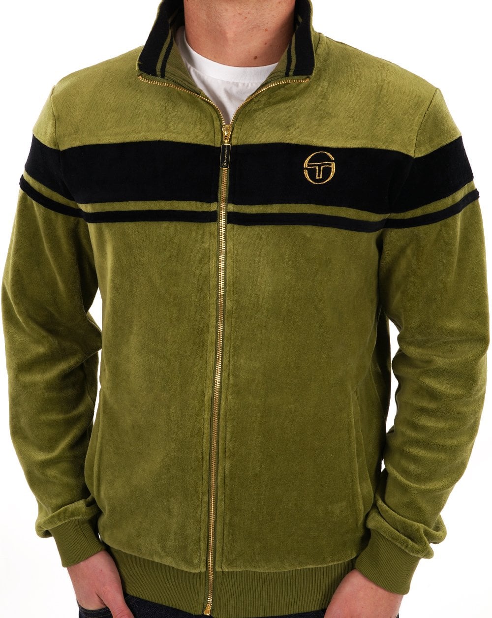 Sergio Tacchini Masters Velour Track Top Khaki Black - Image 5