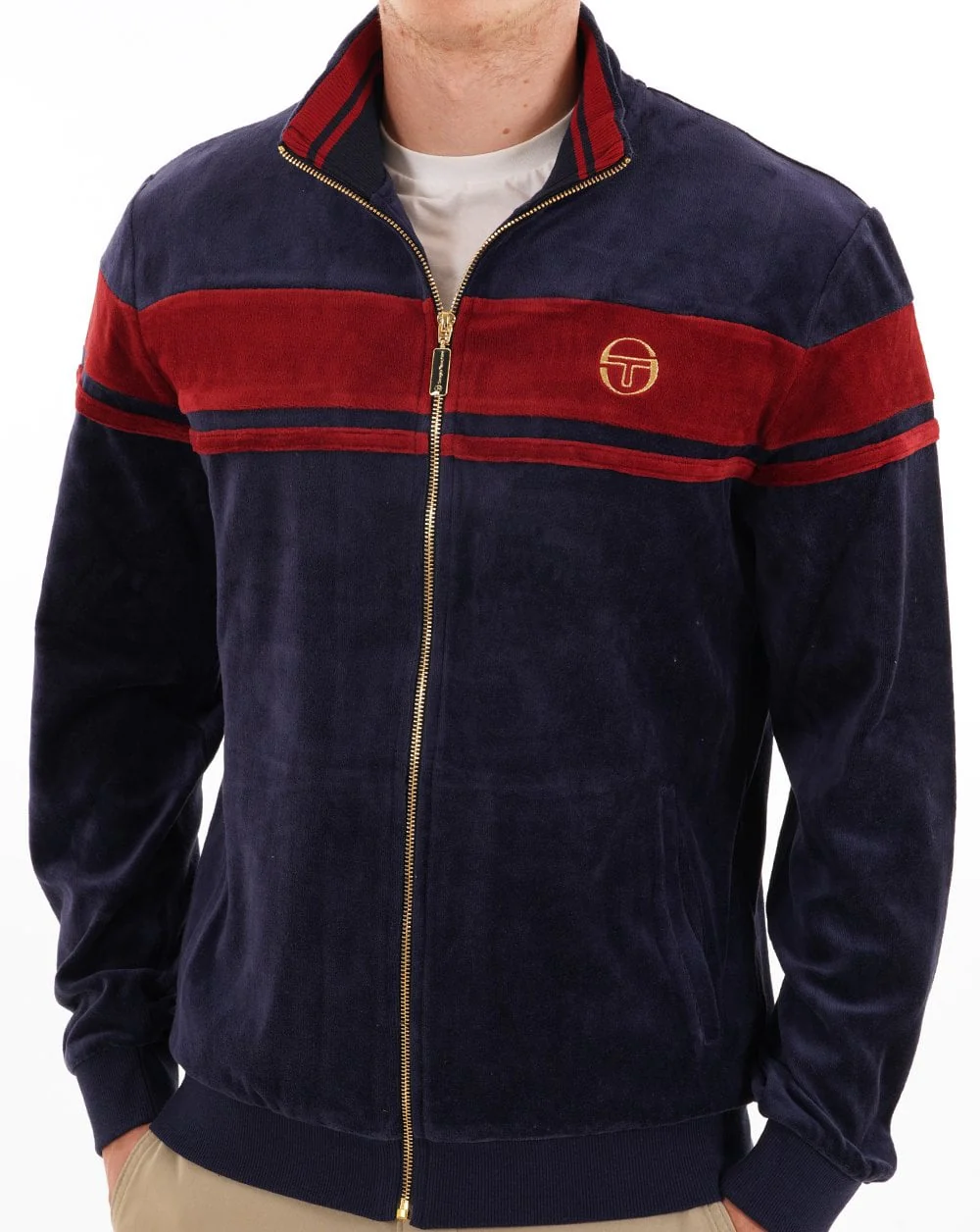 Sergio Tacchini Masters Velour Track Top Navy / Merlot - Image 3
