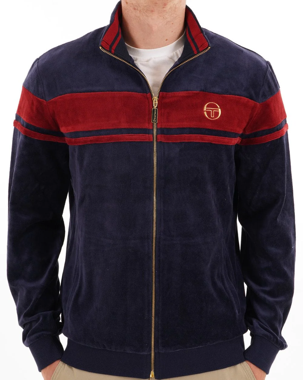 Sergio Tacchini Masters Velour Track Top Navy / Merlot - Image 4