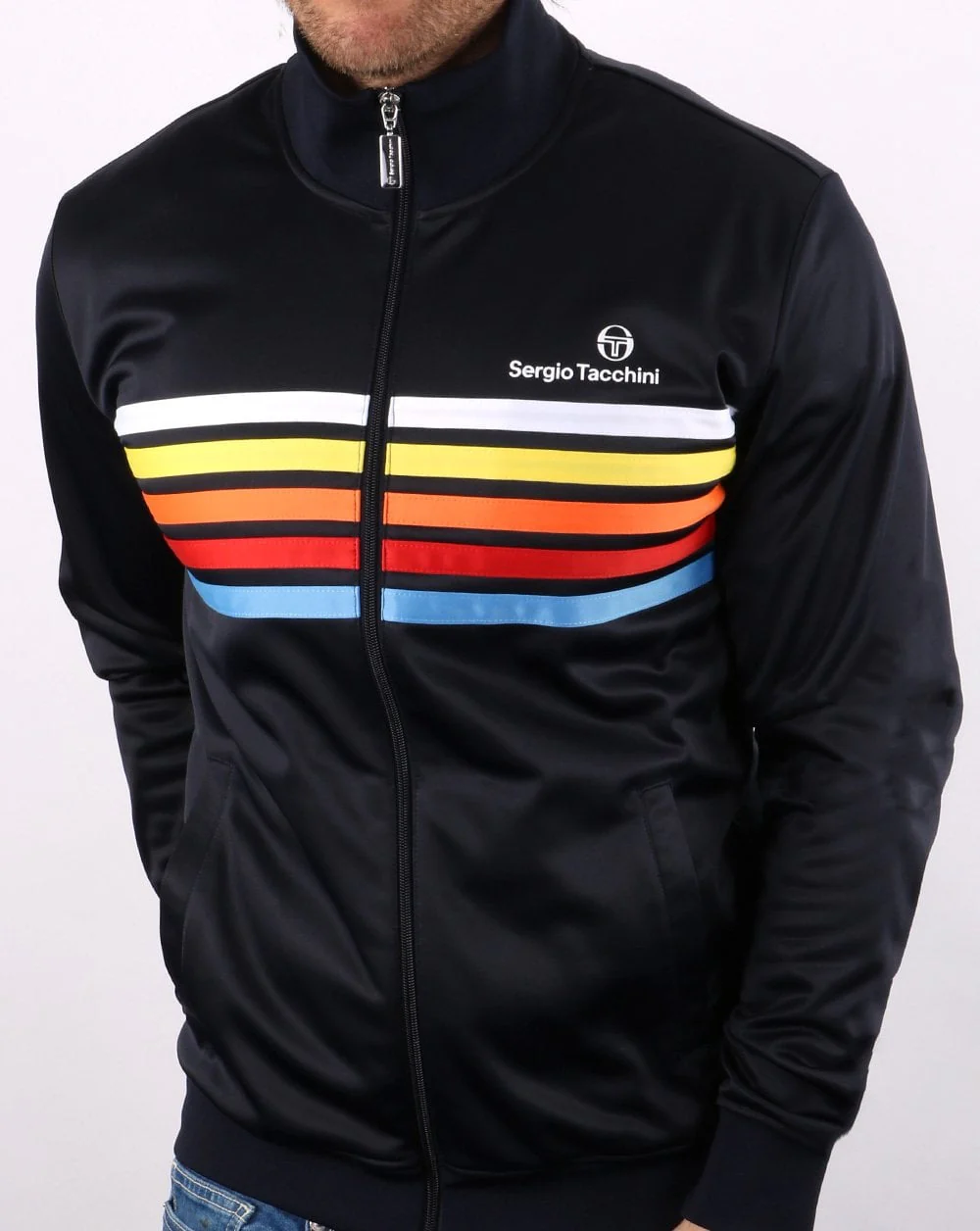 Sergio Tacchini Multi Stripe Track Top Navy - Image 4