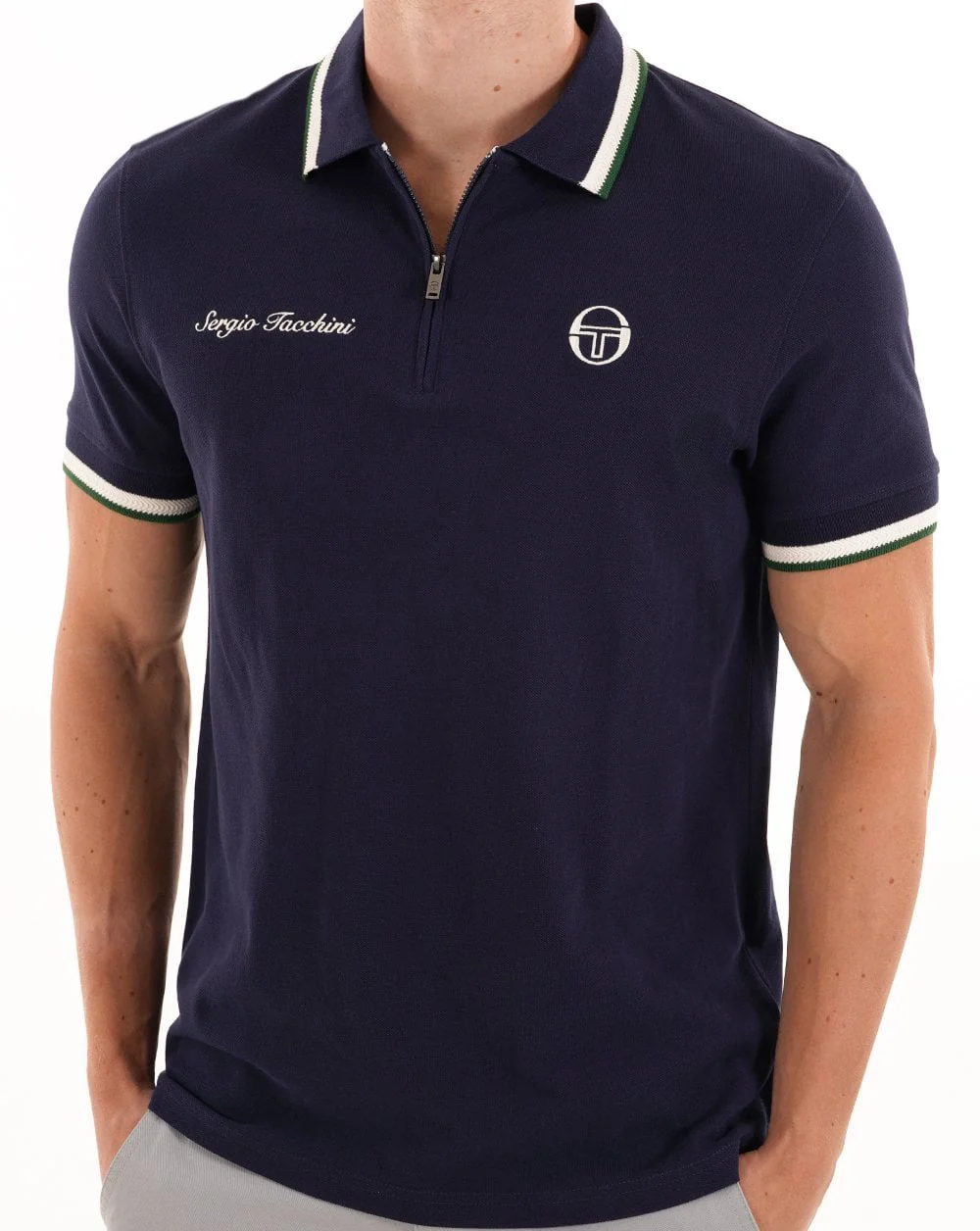 Sergio Tacchini Nanto Zip Polo Shirt Navy Blue - Image 2