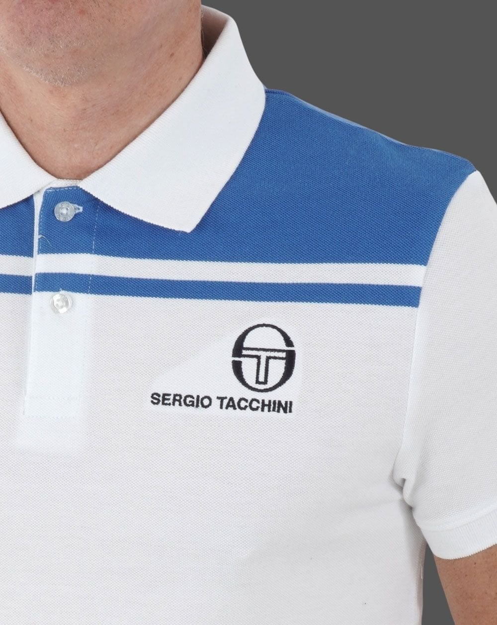 Sergio Tacchini New Young Line Polo Shirt White/Blue - Image 2