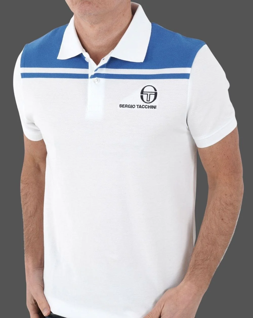 Sergio Tacchini New Young Line Polo Shirt White/Blue - Image 4