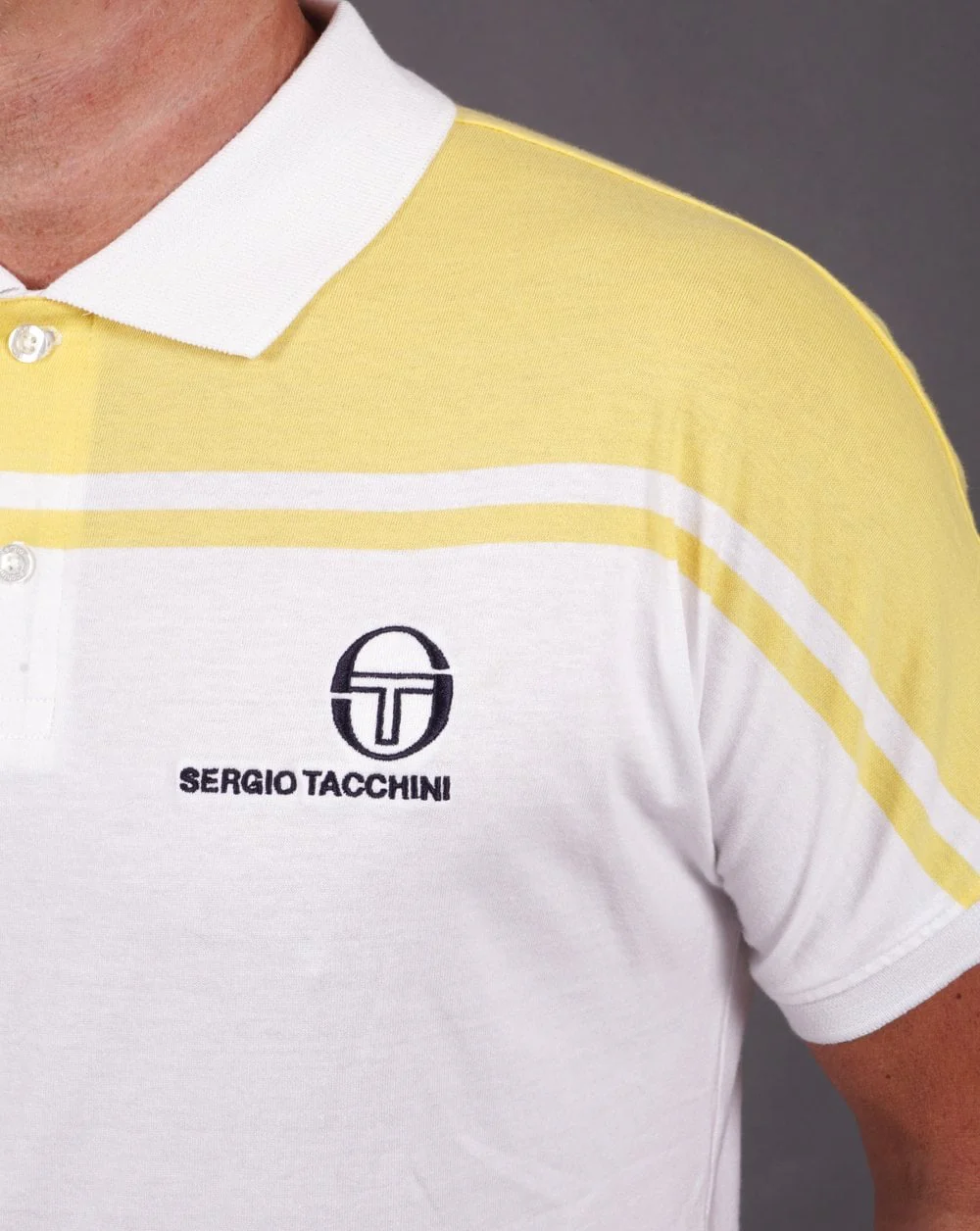 Sergio Tacchini New Young Line Polo Shirt White/Lemon - Image 3