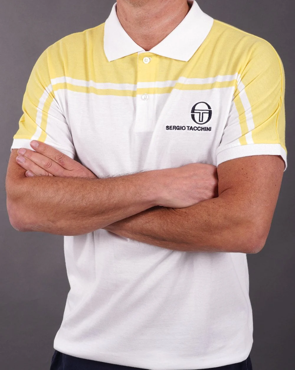 Sergio Tacchini New Young Line Polo Shirt White/Lemon - Image 4