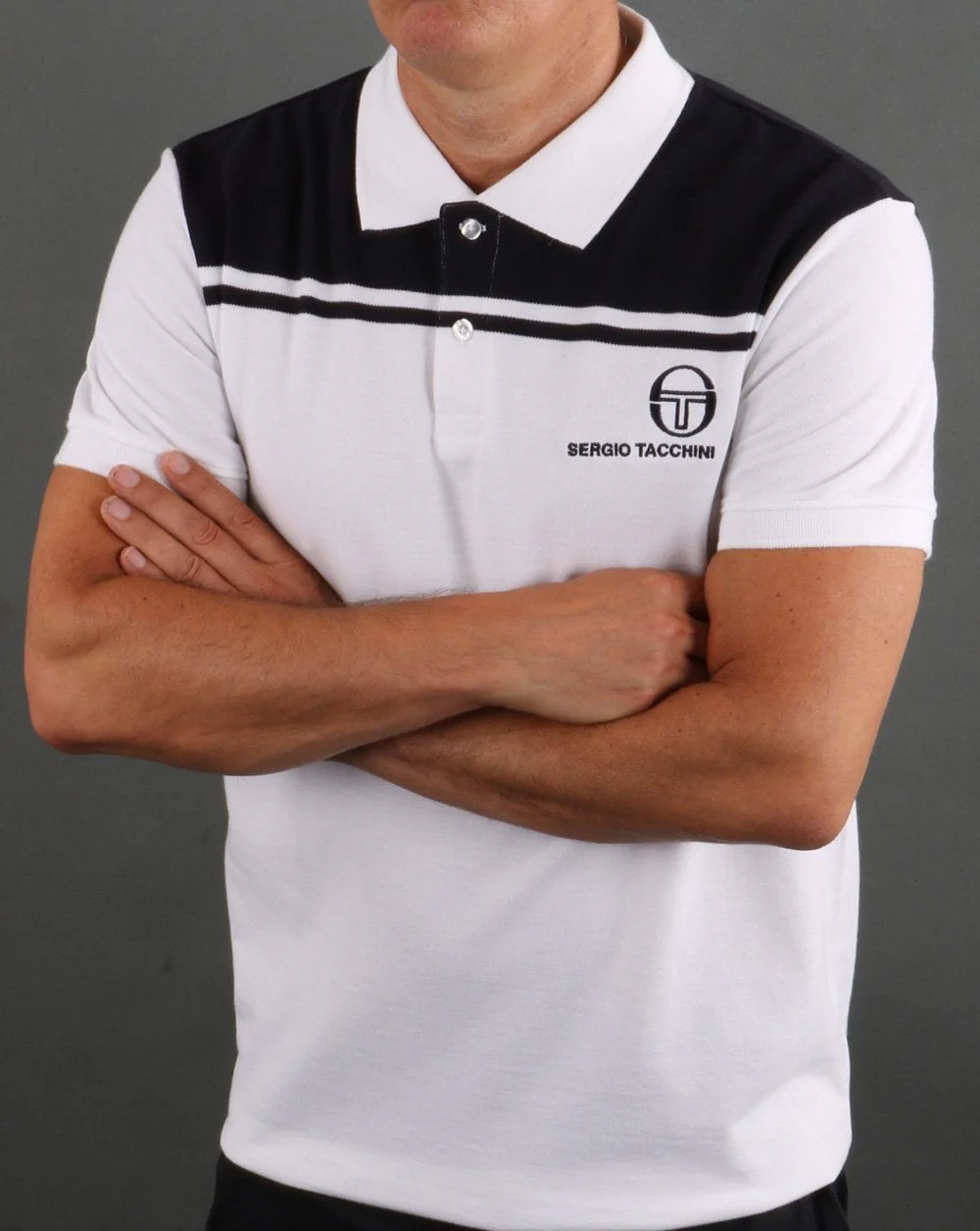 Sergio Tacchini New Young Line Polo Shirt White/Navy - Image 3