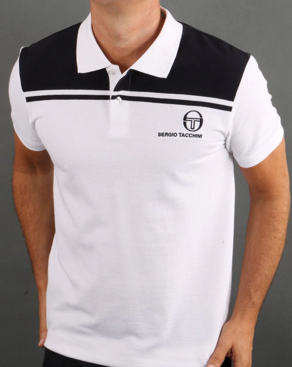 Sergio Tacchini New Young Line Polo Shirt White/Navy - Image 4