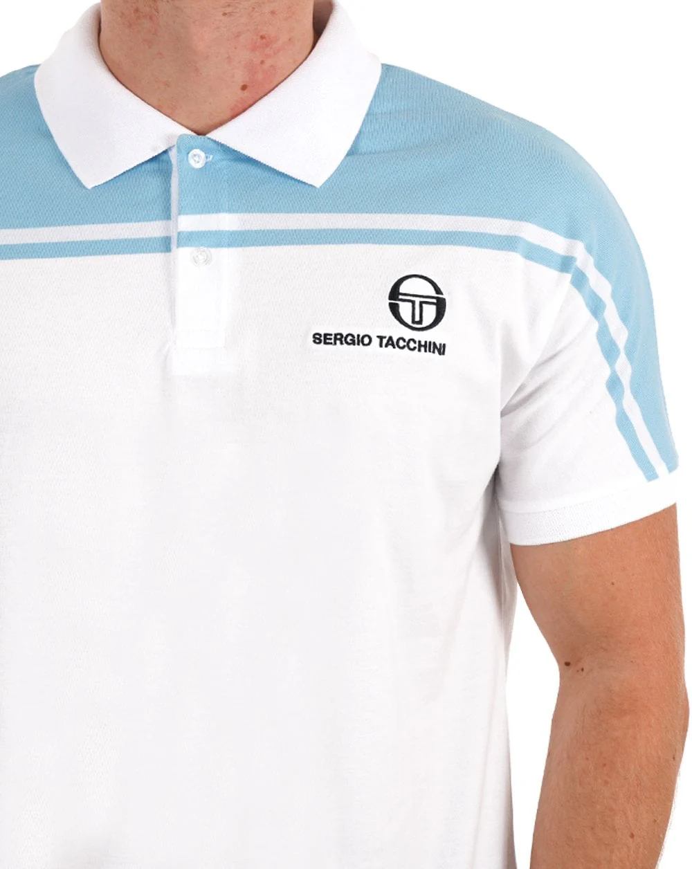 Sergio Tacchini New Young Line Polo Shirt White/Sky Blue - Image 2