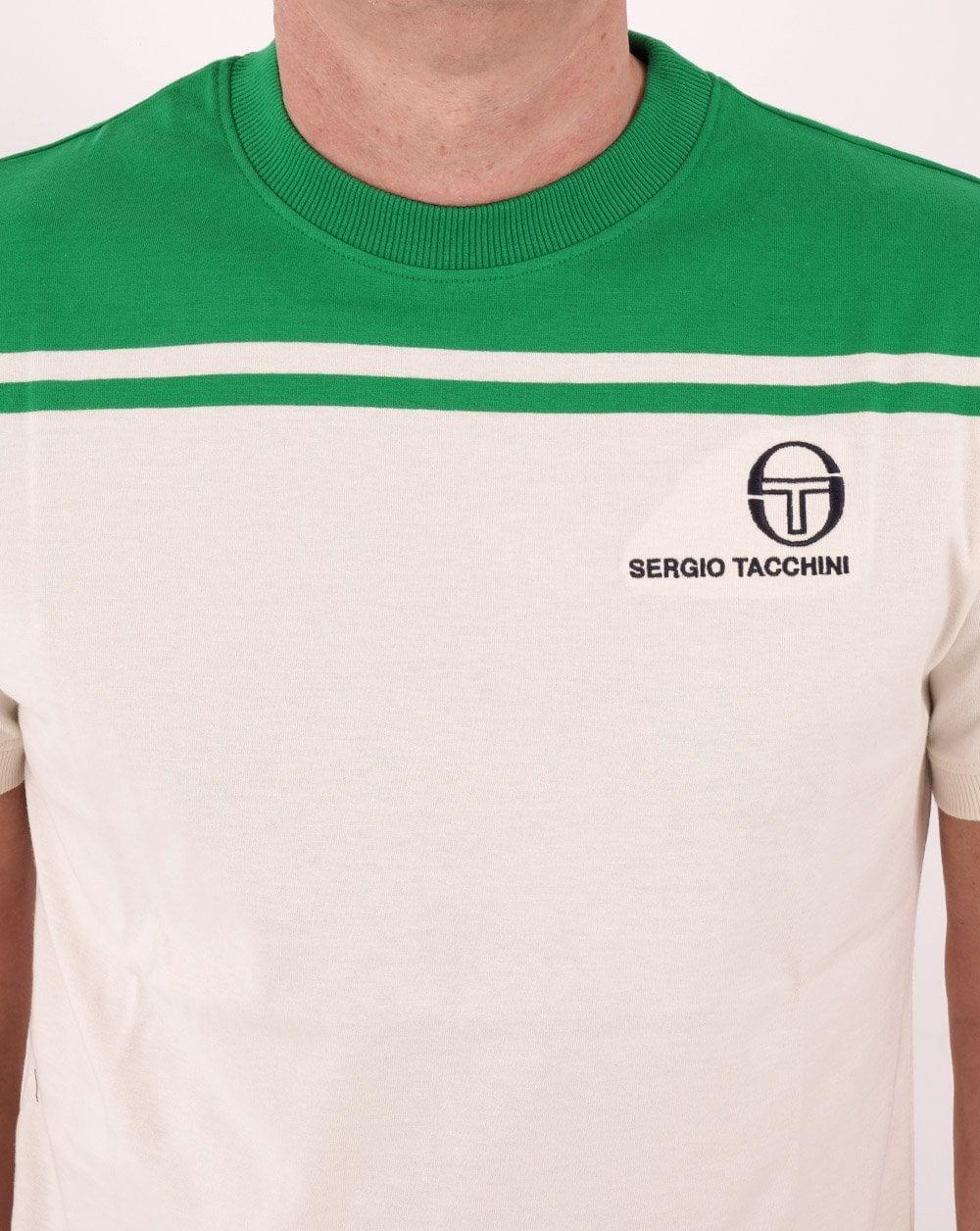 Sergio Tacchini New Young Line T Shirt Off White/Green - Image 2