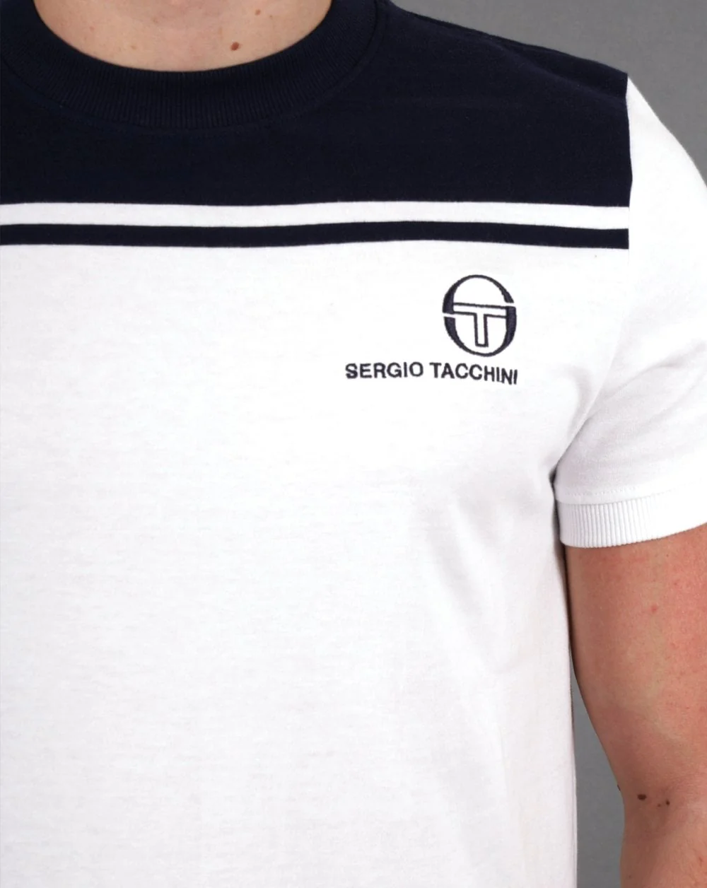 Sergio Tacchini New Young Line T Shirt White/Navy Blue - Image 2
