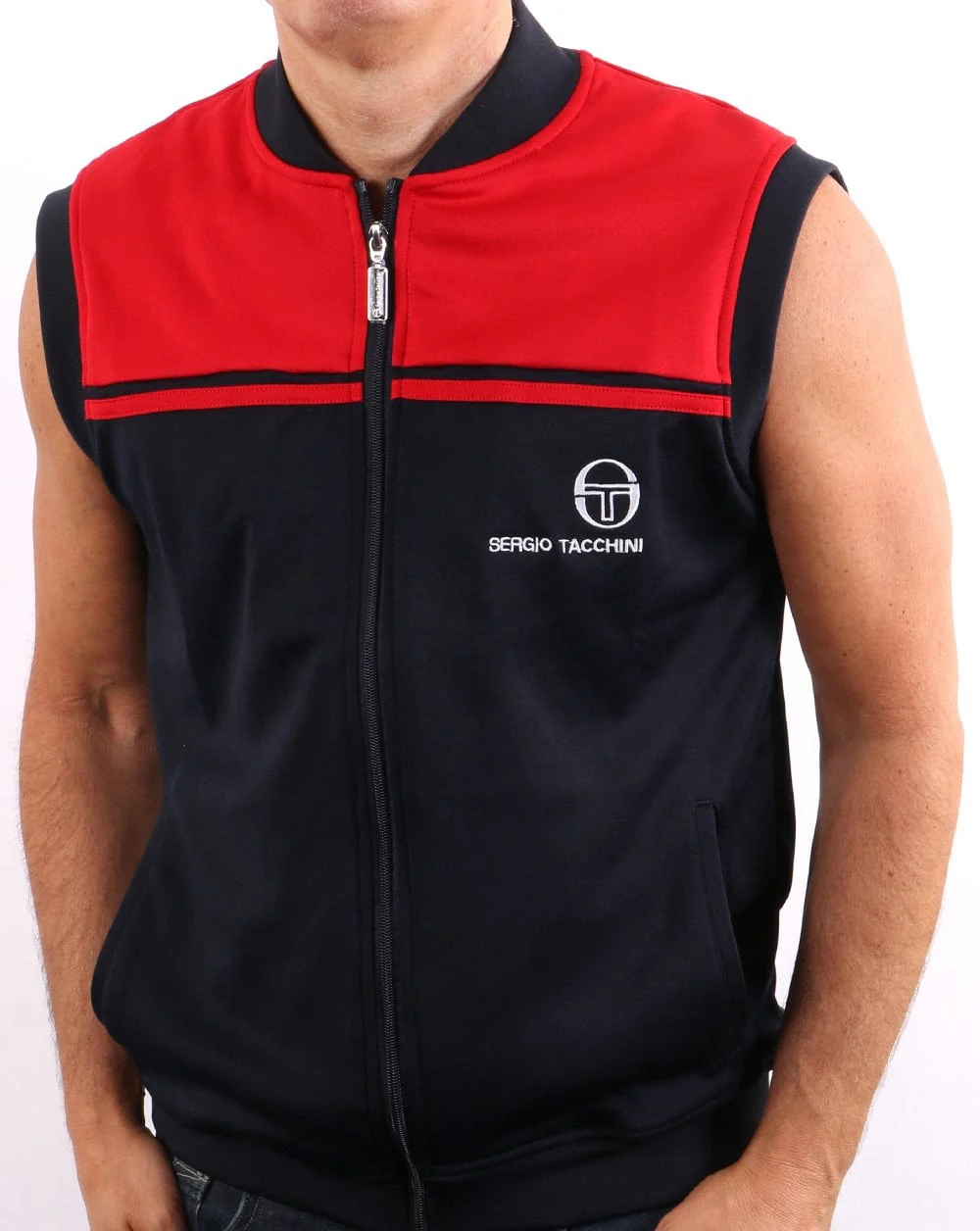 Sergio Tacchini NYL Sleeveless Track Top Navy/Red - Image 2