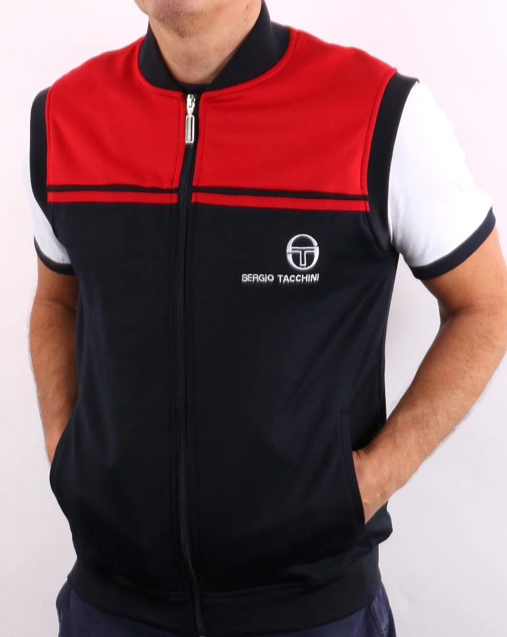 Sergio Tacchini NYL Sleeveless Track Top Navy/Red - Image 4