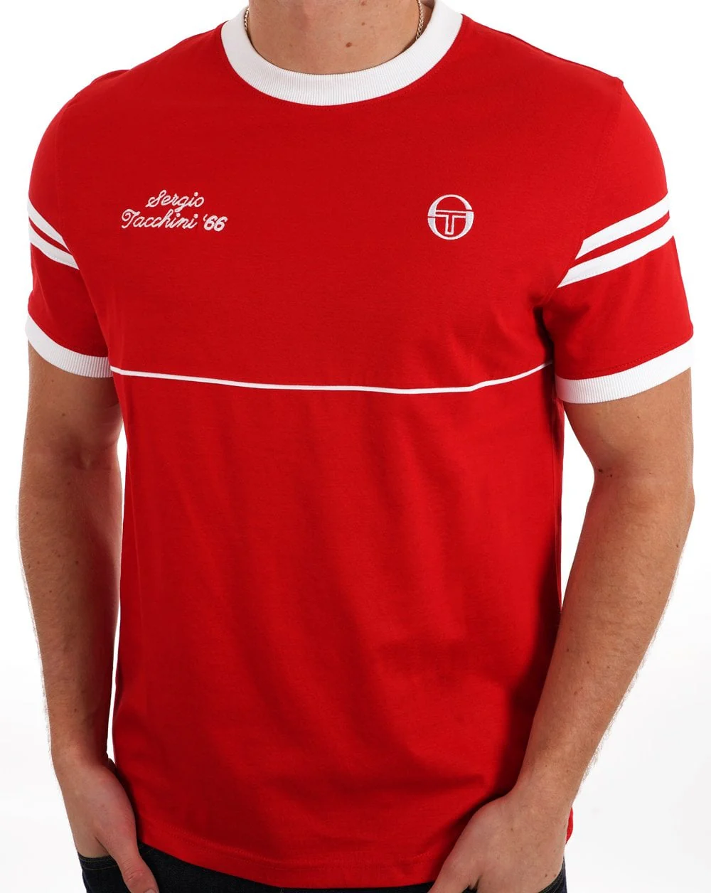Sergio Tacchini Orion Davis T Shirt Dark Red/White - Image 3