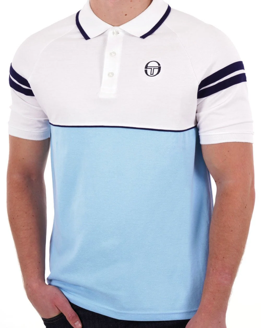 Sergio Tacchini Orion Polo Shirt White/Sky Blue - Image 2