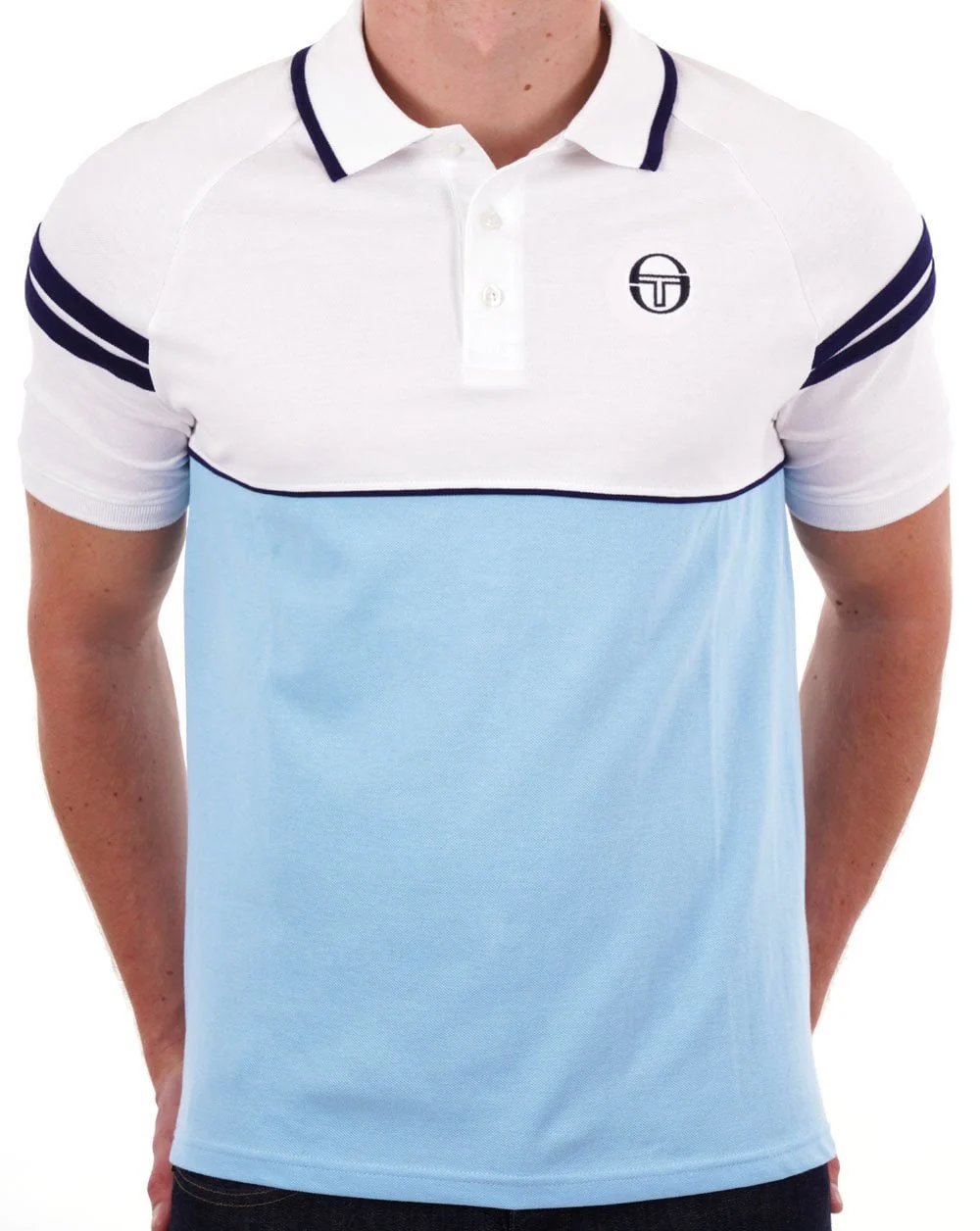 Sergio Tacchini Orion Polo Shirt White/Sky Blue - Image 3