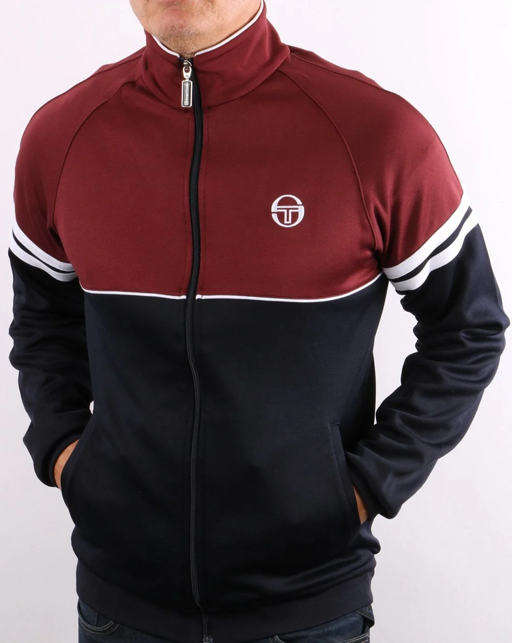 Sergio Tacchini Orion Track Top Burgundy/Navy - Image 3