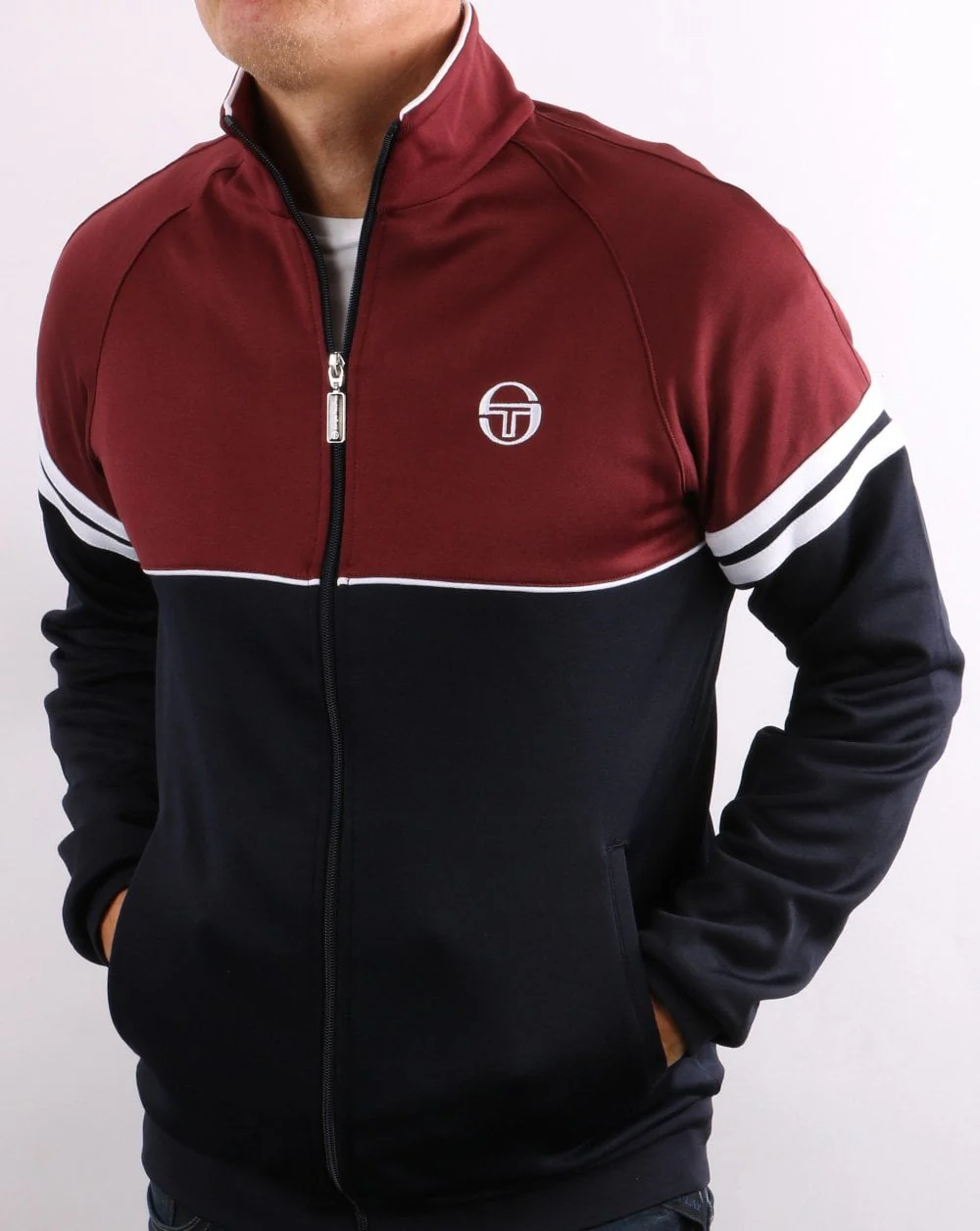 Sergio Tacchini Orion Track Top Burgundy/Navy - Image 5