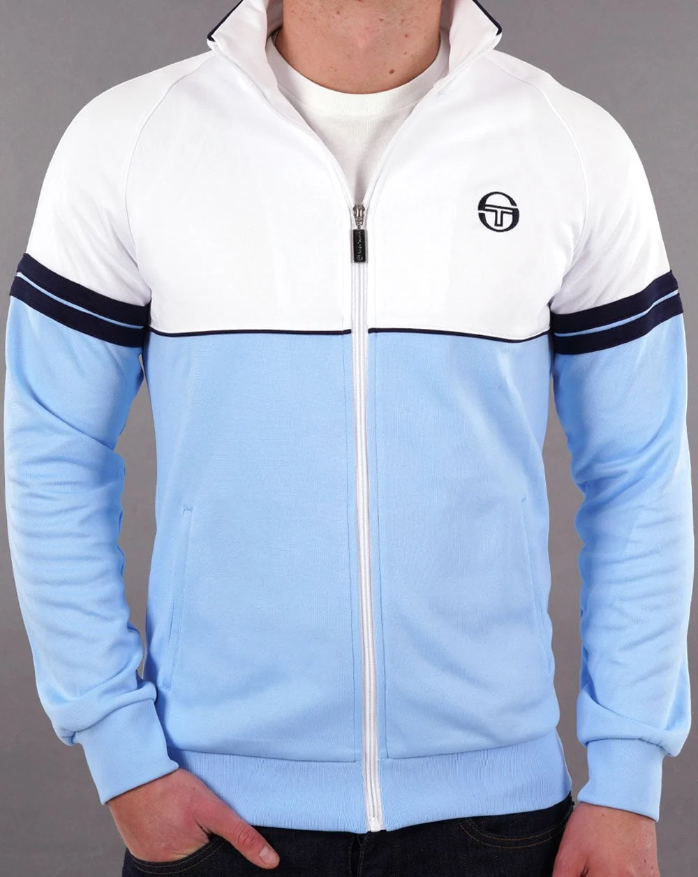 Sergio Tacchini Orion Track Top White/Sky Blue - Image 2