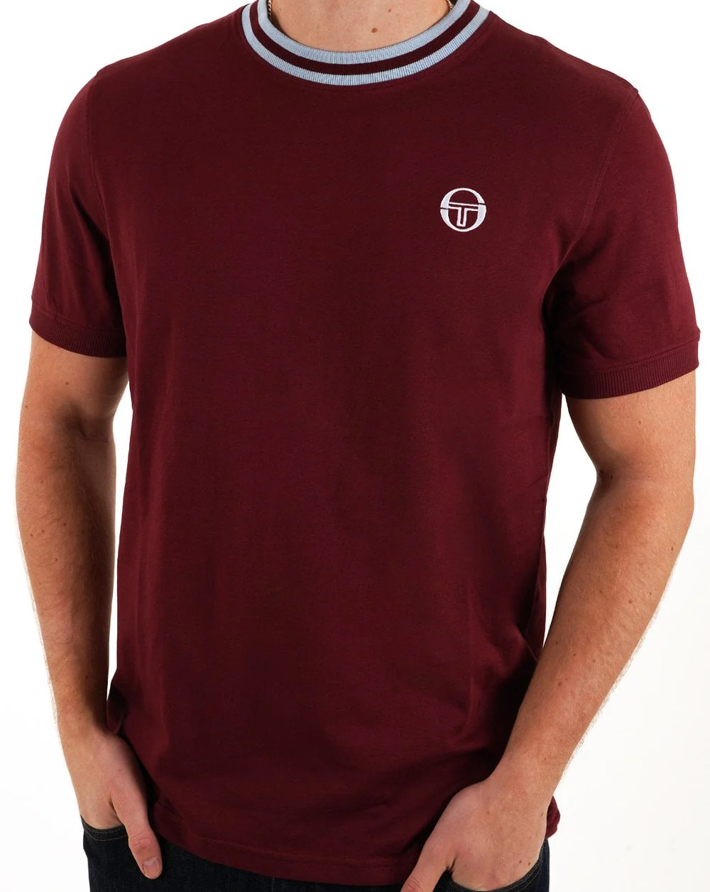 Sergio Tacchini Rainer T Shirt Claret/Sky Blue - Image 3