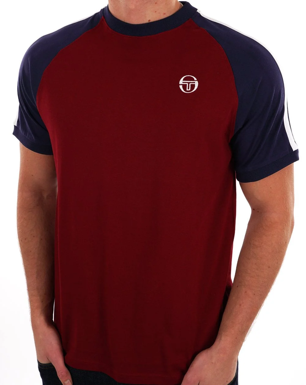 Sergio Tacchini Retro Ace T Shirt Deep Red/Navy - Image 2