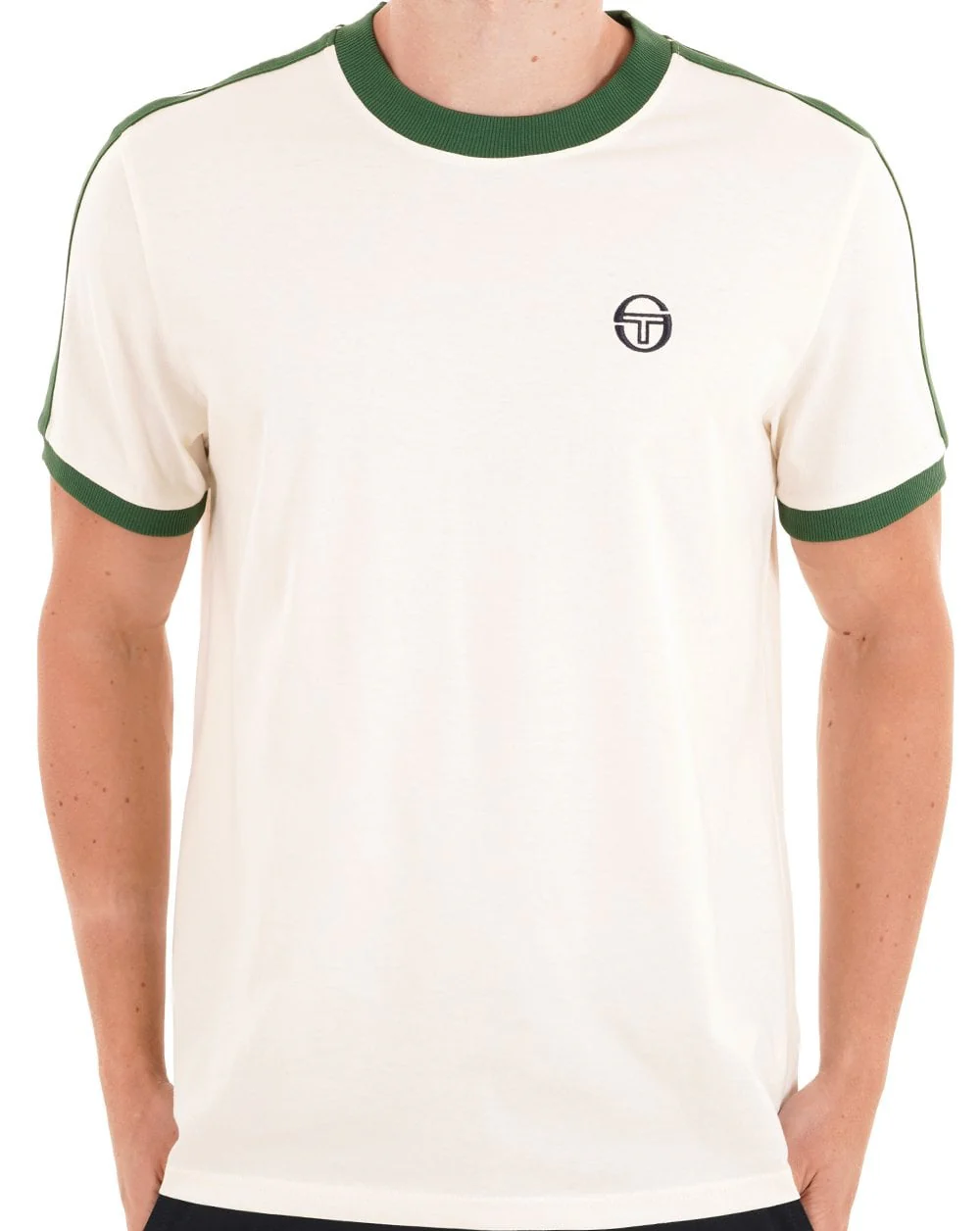 Sergio Tacchini Retro Ace T Shirt Gardenia/Green - Image 2